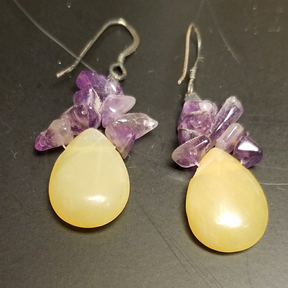 Amethyst and yellow agate drop earrings